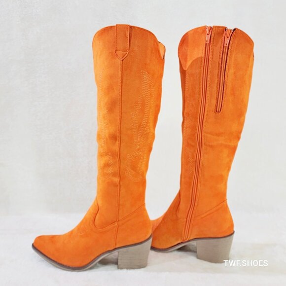 Pierre Dumas Shoes - Wild Ones Orange Faux Suede Country Western Cowgirl Knee Boots